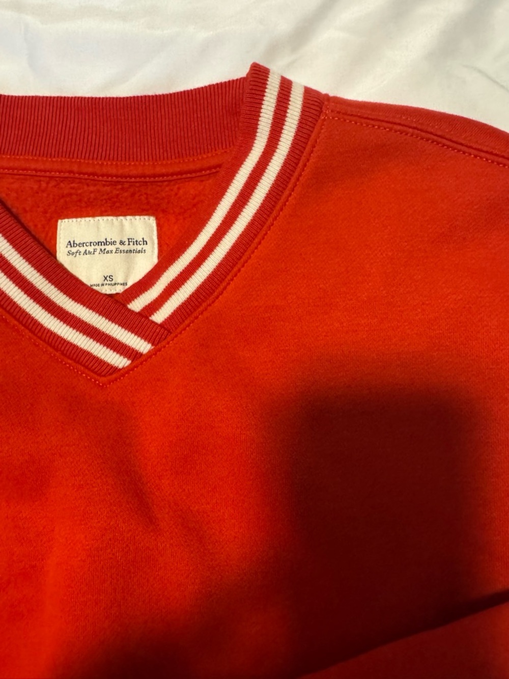 Abercrombie & Fitch Red V-Neck Sweater with White Striped Trim